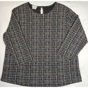 Van Heusen XL Black White Tan Tweed Top 3/4 Sleeve Light Office Professional